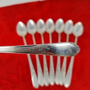 8X LH Tsp Rogers MARY LOU DEVONSHIRE Silverplatelong Handled Tea Malt Spoon